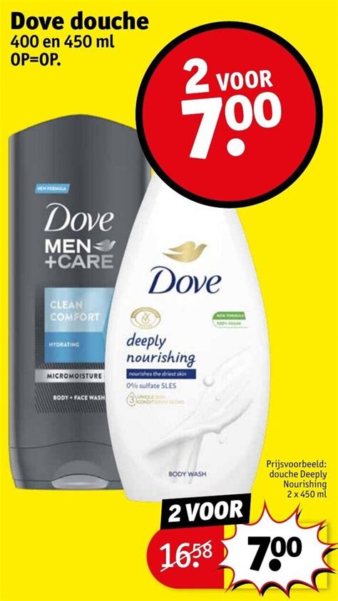 Dove douche 400 en 450 ml 1+1 gratis aanbieding bij Kruidvat.